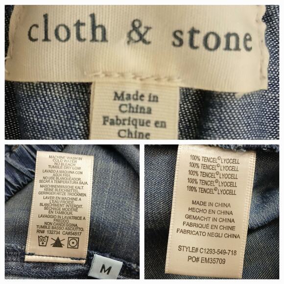 Cloth & Stone SZ M 100% Viscose Blue Chambray Off-Shoulder Top - Picture 7 of 7